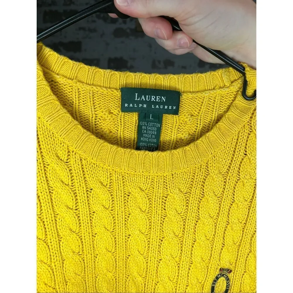 Ralph Lauren | women yellow vintage cable knit crewneck sweater - Picture 2 of 8